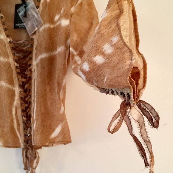 VERY RARE VINTAGE NWT LEGENDARY YVES ST LAURENT SILK RIVE GOUCHE SAFARI BLOUSE - Picture 5 of 15